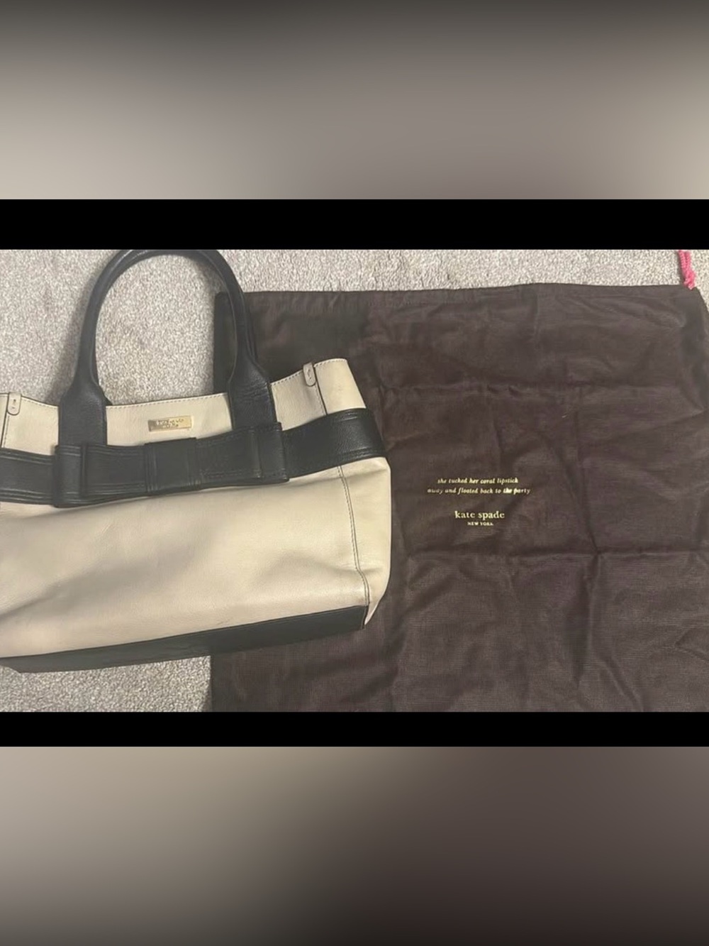 kate spade Two-Tone Leather Tote in Cream and Black